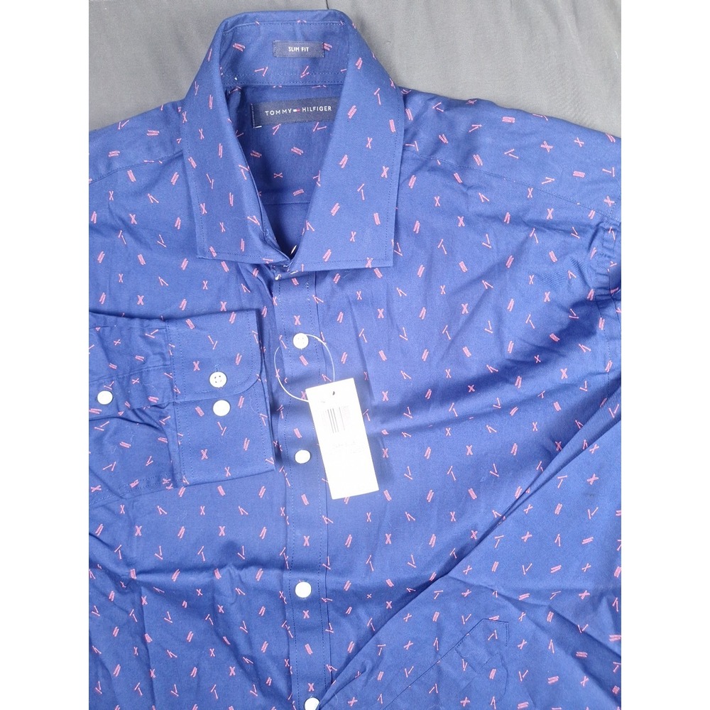 Tommy Hilfiger Navy Blue Collared Long Sleeve Men's Medium‎ Preppy Button Front